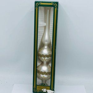 Gold Glass Finial Christmas Tree Topper, Made in Columbia for Kurt Adler 12.5”